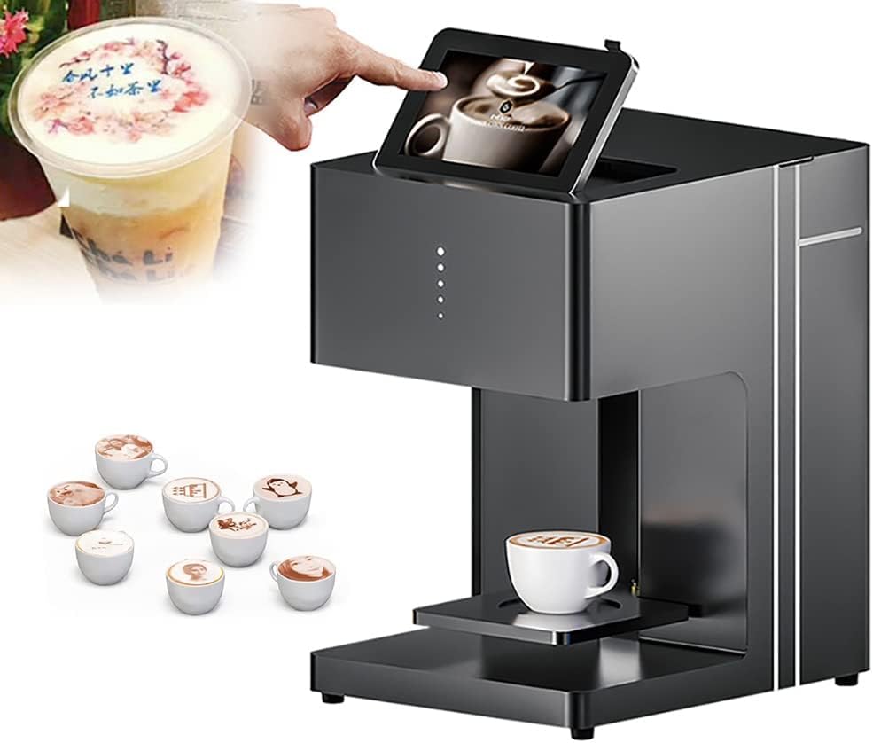 Machine D'impression De Café De Qualité Alimentaire, Imprimante 3D Latte Art Numérique Avec Écran Tactile D'impression Couleur Photo WIFI, Fabricant De Décoration Bricolage, Pour Desserts Biscuits(Noir/Blanc)
