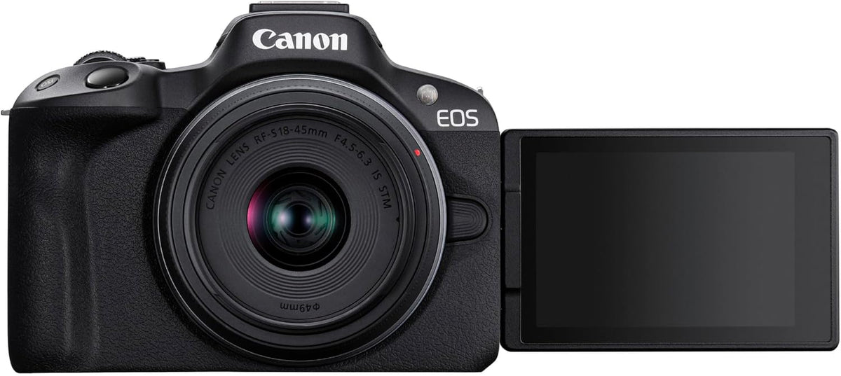 Canon EOS R50 Appareil Photo + Objectif RF-S 18-45 is STM (Hybride APS-C 24M Pixels, 15 im/Sec, CMOS AF Dual Pixel, vidéo 4K/30p, WiFi), Noir