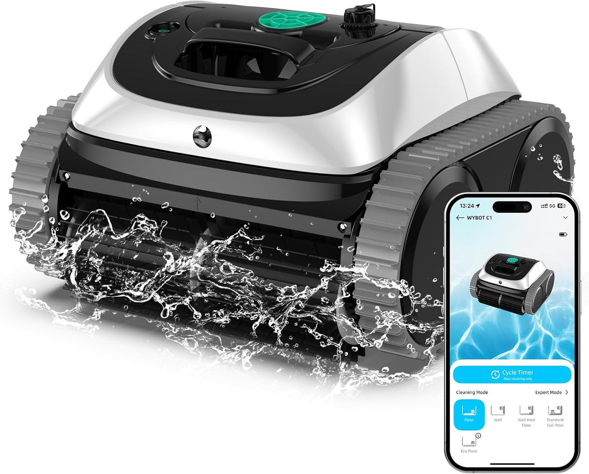 WYBOT C1 Robot Piscine Fond et Parois 150 Min Aspirateur Piscine avec Planification Intelligente des itinéraires, Nettoyage entièrement Automatique du Sol, des Lignes d'eau et des Murs, jusqu'à 150m²(Vert blanc)