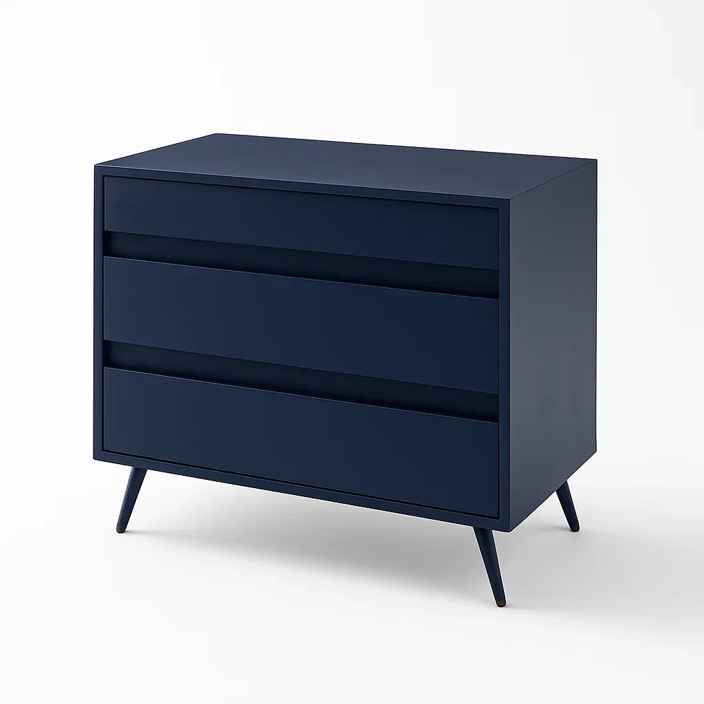 Commode 3 tiroirs en bois MDF bleu foncé avec pieds en métal(Bleu Foncé)