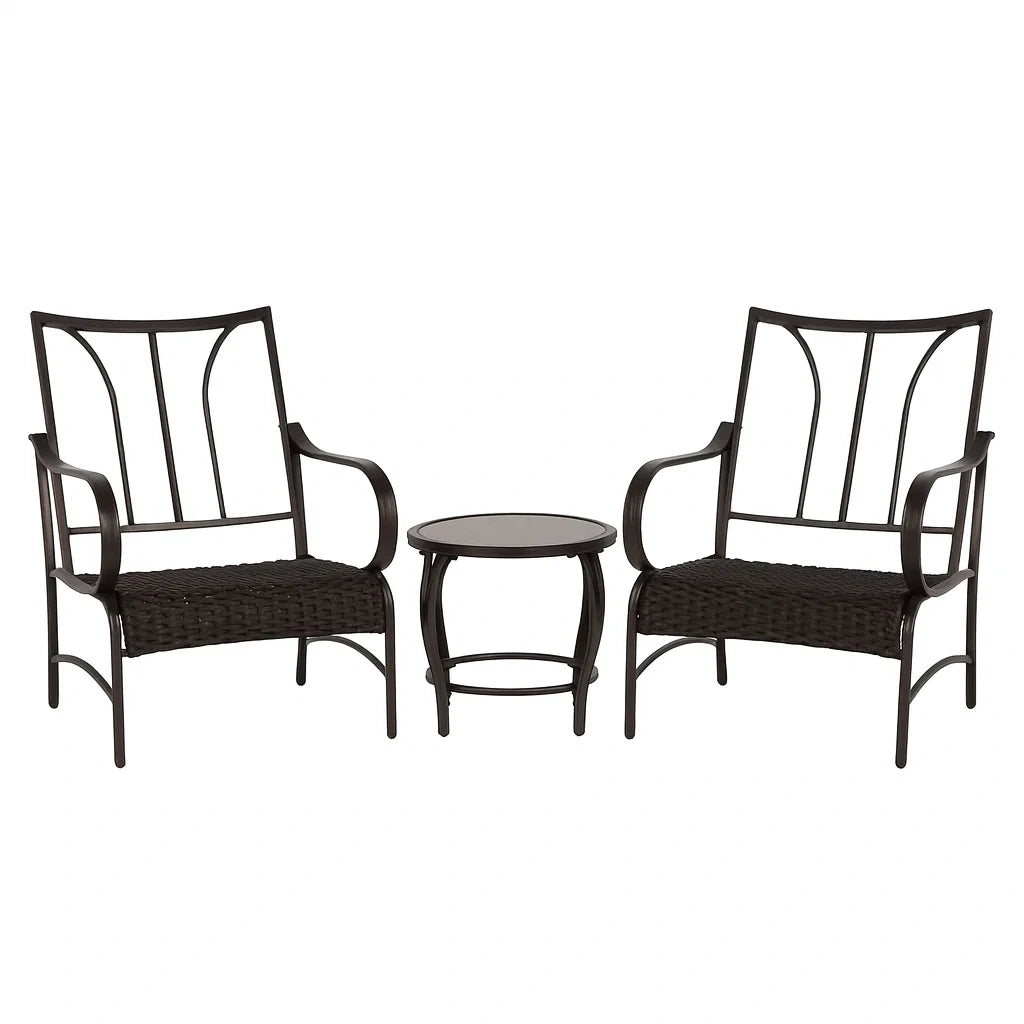 Ensemble de mobilier d'extérieur en métal avec table en verre trempé noir(Noir)