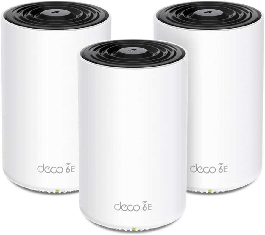TP-Link Deco WiFi 6E Mesh AXE5400Mbps Tri-bande Deco XE75 Pro(3-pack), Couverture de 670㎡, WPA3, 1 port 2.5G, 2 ports Gigabit, idéal pour grandes maisons, Profitez au maximum de votre abonnement Fibre(Blanc)