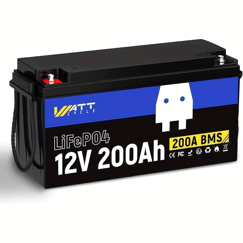 Batterie Lithium Wattcycle 12V 100/200Ah LiFePO4 - 20 000 cycles, Batterie lifepo4 12v 100ah,Équipement camping car,Batterie lithium pour camping car(Noir/Bleu)