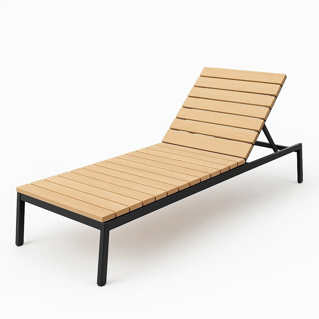 Chaise longue extérieure bois métal réglable(Beige/Noir)