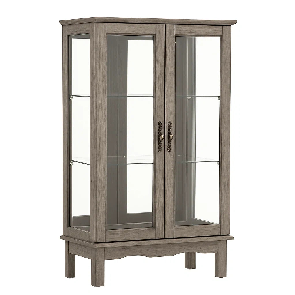 Vitrine en bois de chêne gris avec portes en verre, 2 étagères intérieures(Gris)
