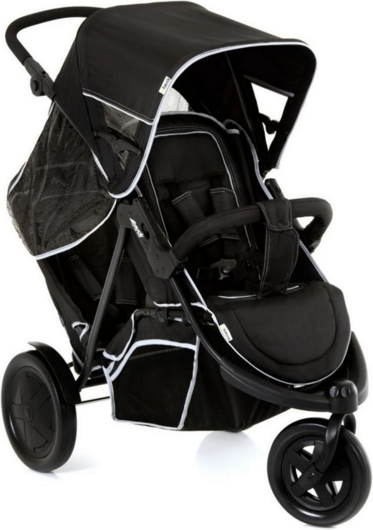 Poussette double Hauck Freerider à 3 roues - Tandem 2 enfants - Hauteur réglable, pliable, habillage pluie inclus, siège bas amovible - Noir