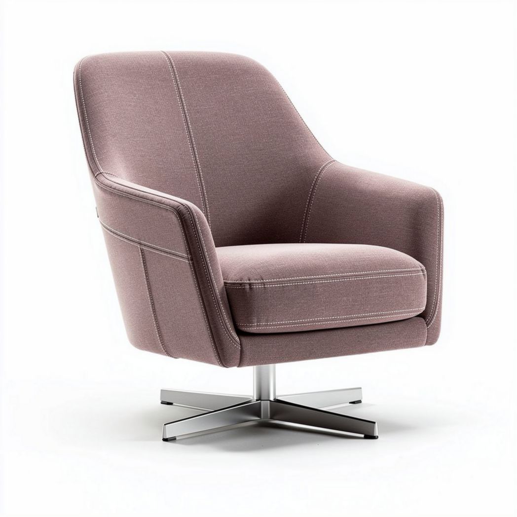 Fauteuil rotatif en tissu rose avec base en métal dimensions 80 x 80 x 85cm