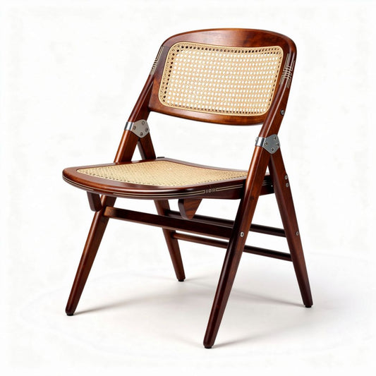 Chaise pliable en bois de teck avec assise en rotin naturel dimensions 45 x 50 x 75cm
