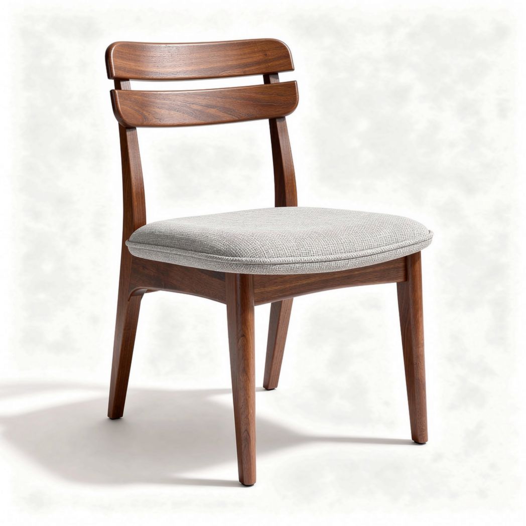 Chaise en bois marron avec assise en tissu gris dimensions 45 x 45 x 85cm