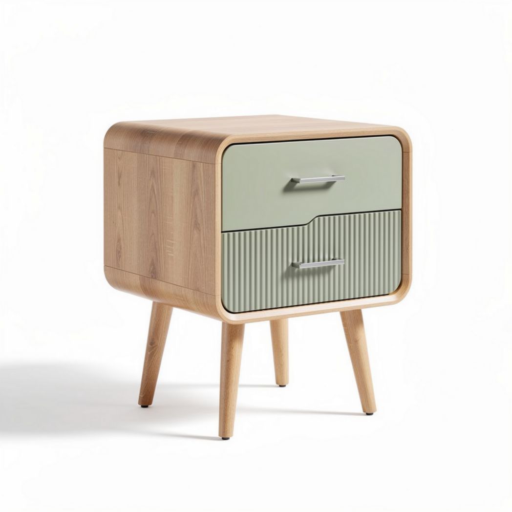 Table de nuit en bois avec tiroirs vert et beige dimensions 40 x 40 x 45cm