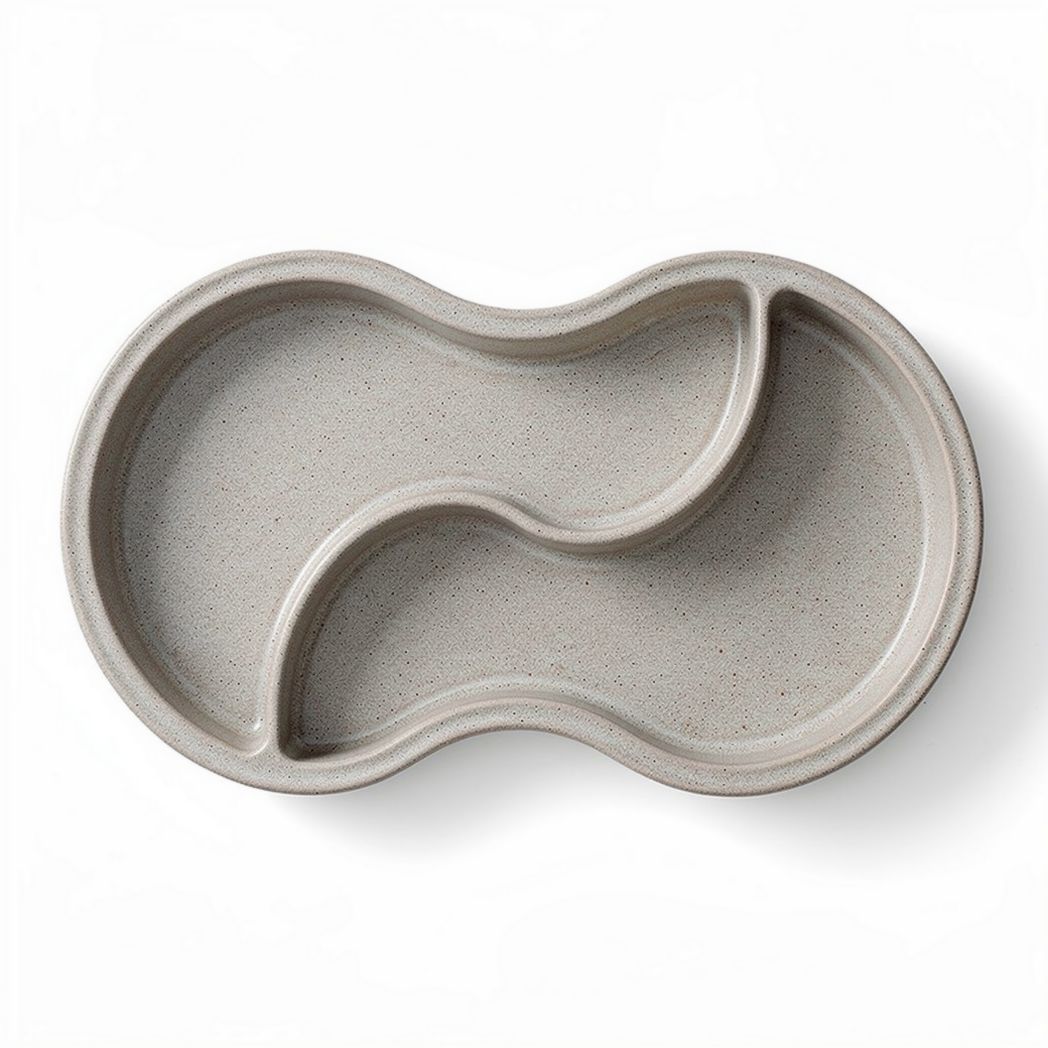 Assiette à compartiments en grès 28 x 18 x 3cm couleur gris clair