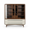 Buffet en bois massif avec portes vitrées et tiroirs 90 x 40 x 120cm