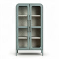 Vitrine en verre teinté bleu clair avec étagères en bois 80 x 40 x 180cm