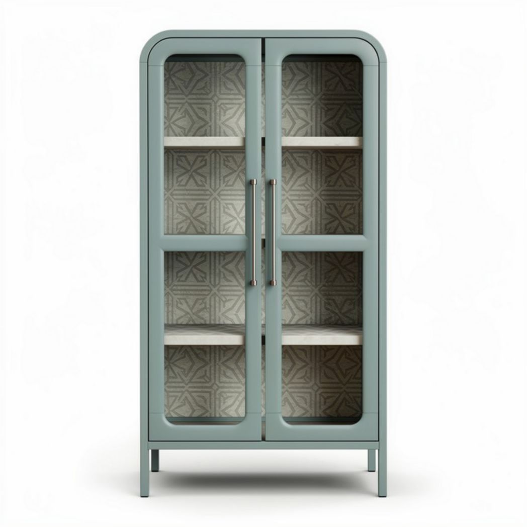 Vitrine en verre teinté bleu clair avec étagères en bois 80 x 40 x 180cm