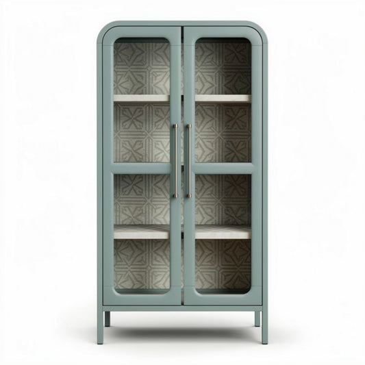 Vitrine en verre teinté bleu clair avec étagères en bois 80 x 40 x 180cm