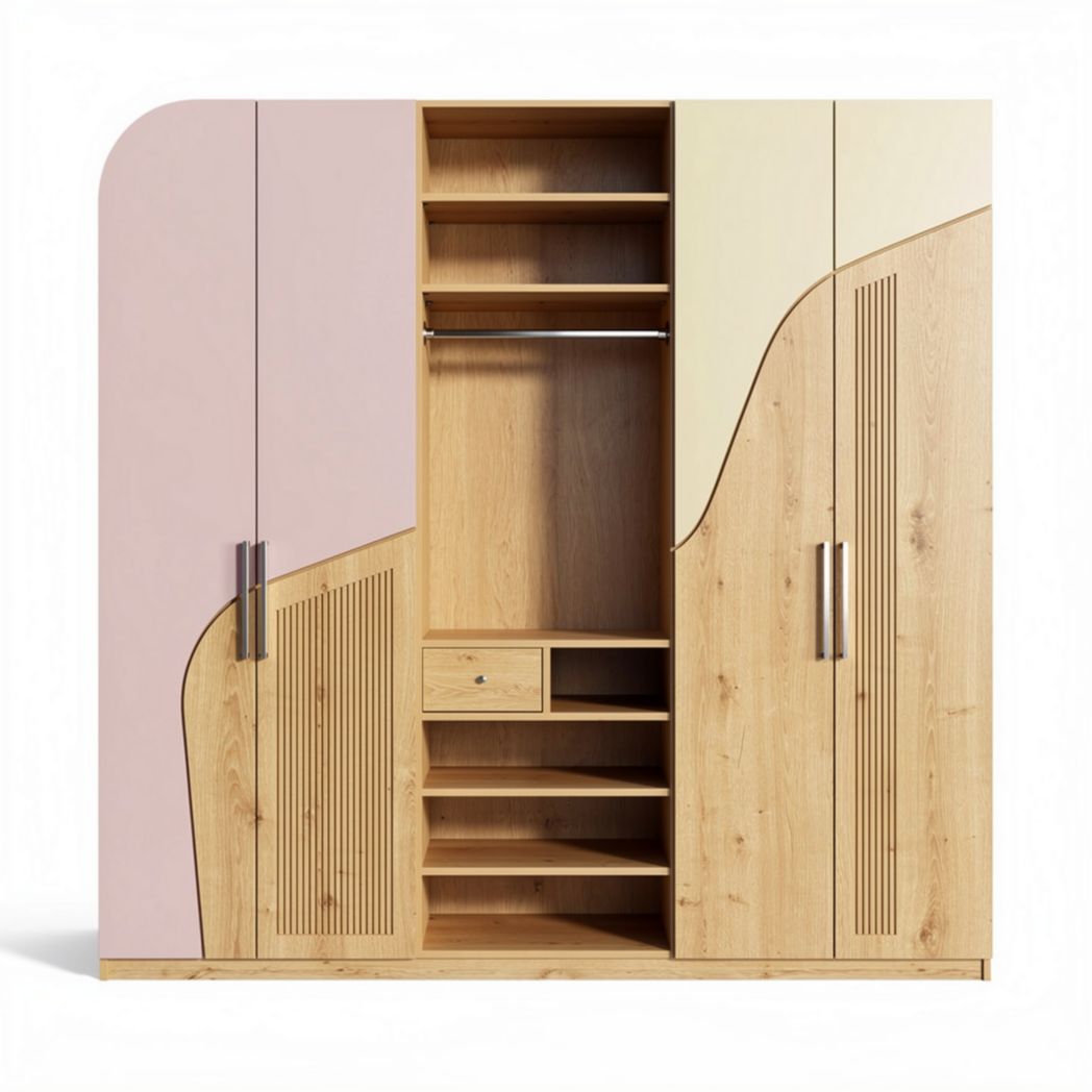 Armoire contemporaine en bois avec espace de rangement et étagères 150 x 60 x 200cm