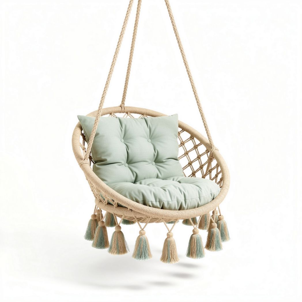 Chaise suspendue en rotin avec coussins en coton vert de 80 x 80 x 100cm