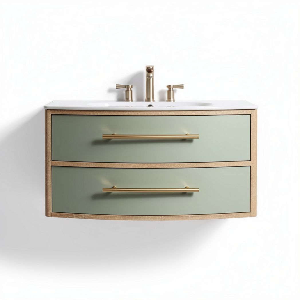 Meuble de salle de bain suspendu en bois et verre vert 80 x 40 x 15cm