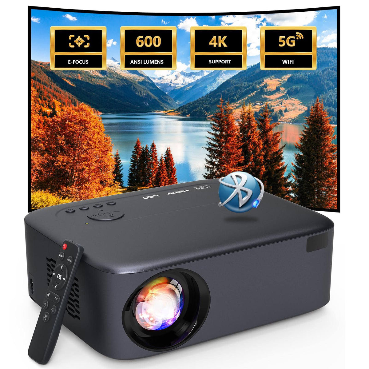 [Focus Électrique/Keystone]  Vidéoprojecteur 4K Supporté, 26000L WiFi Bluetooth avec Haut-parleurs 2×3 W intégrés et 50% Zoom, AKATUO 300(Noir)