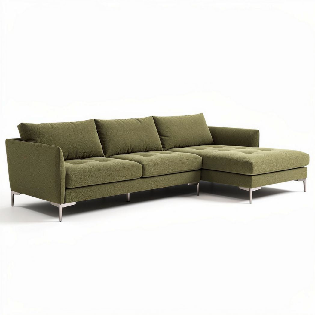 Canapé d'angle en tissu vert 240 x 90 x 85cm avec pieds en métal inoxydable