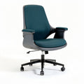Chaise de bureau ergonomique en tissu bleu canard avec roulettes et hauteur réglable