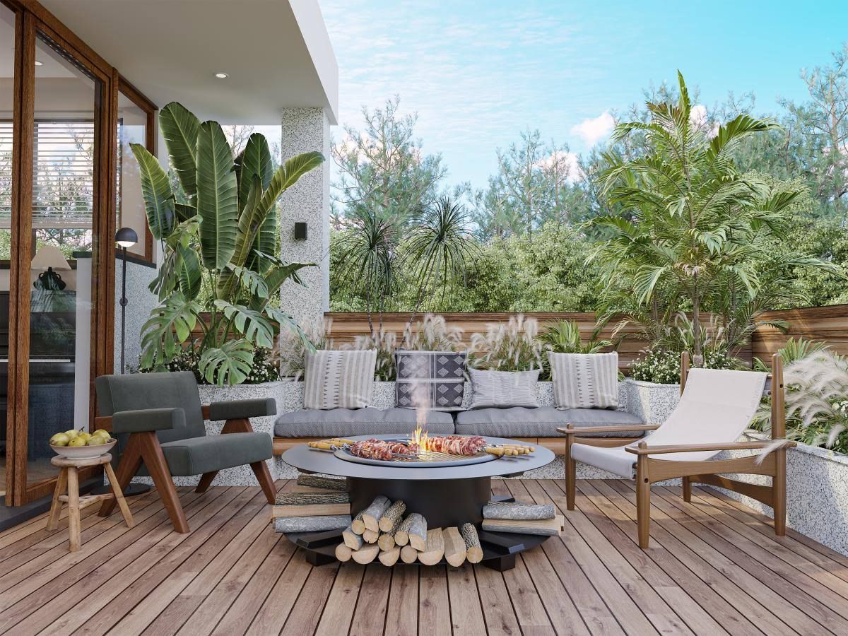 Grill „Plancha“ mit Holzablage - 120 x 120 x 40 cm - BARCENA(Noir/Bois)