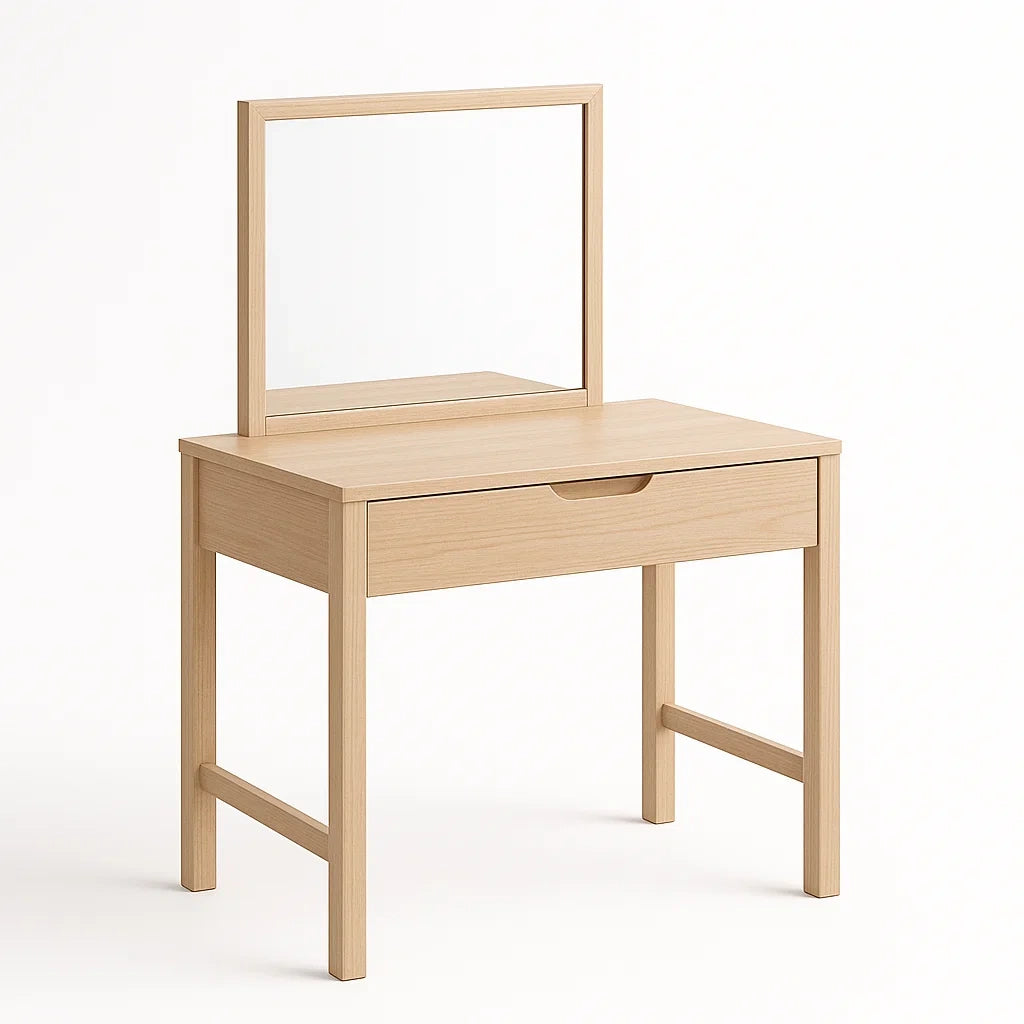 Coiffeuse en bois avec miroir et tiroir chêne clair(Chêne clair)