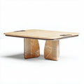 Table basse en marbre beige 100 x 100 x 30 cm avec piètement en métal