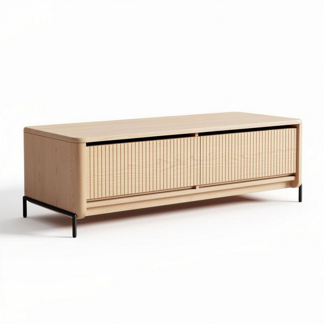 Meuble télé en bois clair avec portes coulissantes dimensions 150 x 50 x 40cm