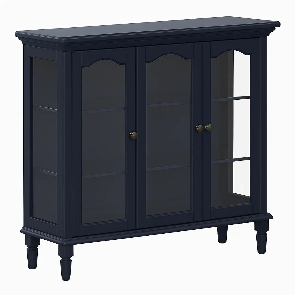 Vitrine buffet 3 portes en verre trempé bleu foncé bois MDF(Bleu Foncé)