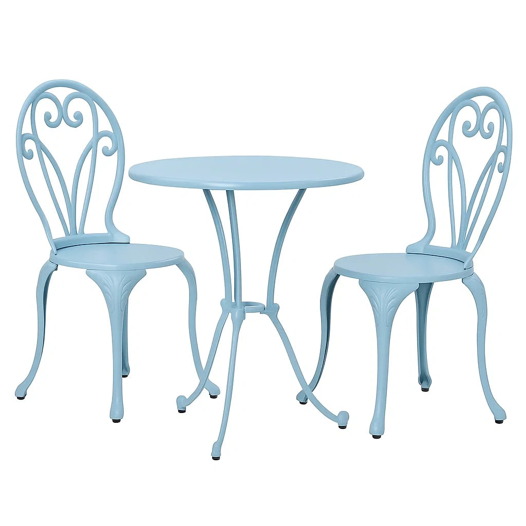 Ensemble de mobilier de jardin en métal bleu avec 2 chaises et table ronde(Bleu)