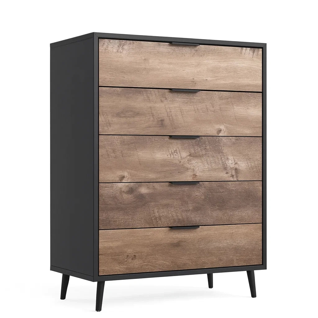 Commode à tiroirs 5 tiroirs MDF et métal noir/marron(Marron/Noir)