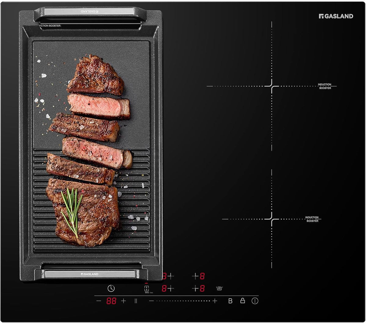 GASLAND IH604BF 60 cm Table de Cuisson à Induction Autonome avec une zone flexible, 4 zones de cuisson à induction encastrables, FlexInduction pour BBQ, PowerBoost, 7000W (Sans poêle à frire)(Noir)