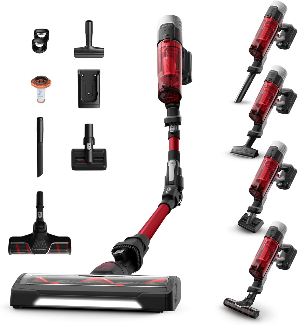 Rowenta X-Force Flex9.60, Aspirateur balai sans fil multifonction, Performant avec 100AW, Autonomie 45 minutes, Ultra léger, Tube Flex, RH2099WO(Rouge)