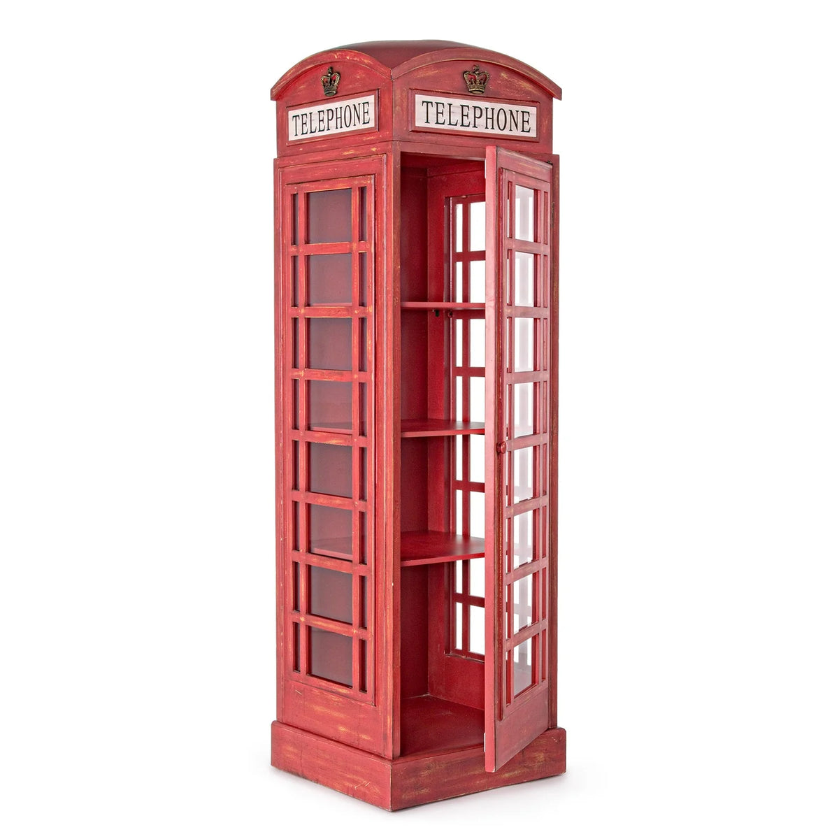 Bibliothèque cabine téléphonique anglaise, meuble London avec vitre latérale